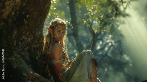 beautiful elf holds a bow in her hands