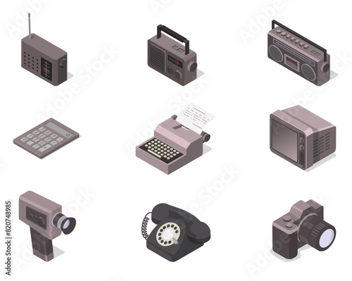 isometric retro old fashioned appliances
