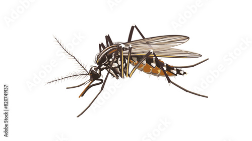 A detailed illustration of a mosquito with long legs and wings, showcasing its intricate body structure.