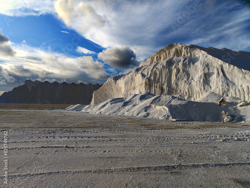 Mountains of salt in the Santa Pola salt flats, Alicante province in Spain