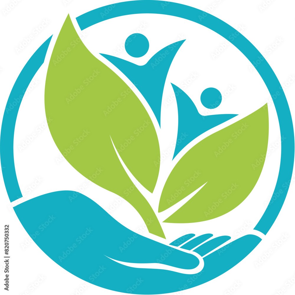 Leaf hand with man logo design
