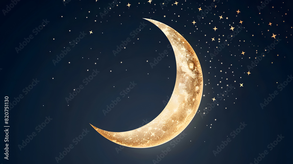 Naklejka premium Crescent moon vector illustration with stars and copy space.
