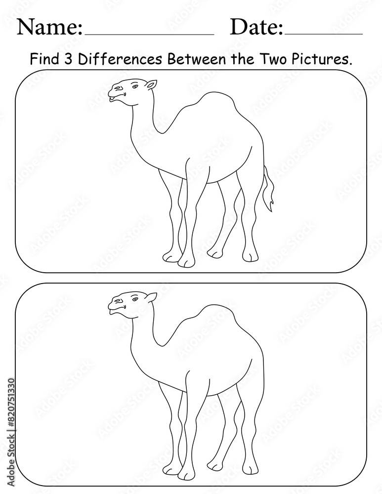 Fototapeta premium Camel Puzzle. Printable Activity Page for Kids. Educational Resources for School for Kids. Kids Activity Worksheet. Find Differences Between 2 Shapes
