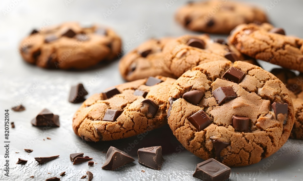 Chocolate Chunks Cookies Arranged on a Concrete Surface, Generative AI Chocolate Chunks Cookies Arranged on a Concrete Surface, Generative AI