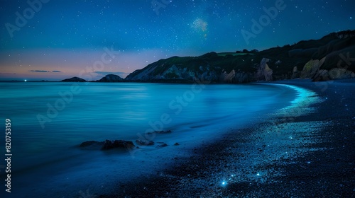 Serene starlit sky over a tranquil ocean cove at twilight © Tatyana