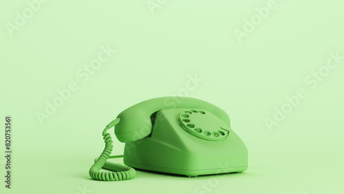 Green telephone phone vintage handset receiver communication soft tones mint background 3d illustration render digital rendering