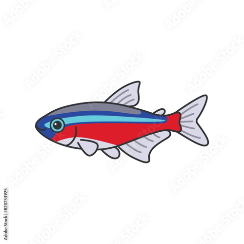 Red neon tetra fish illustration