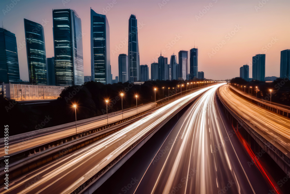 Fototapeta premium traffic at night, motion shoot long exposure