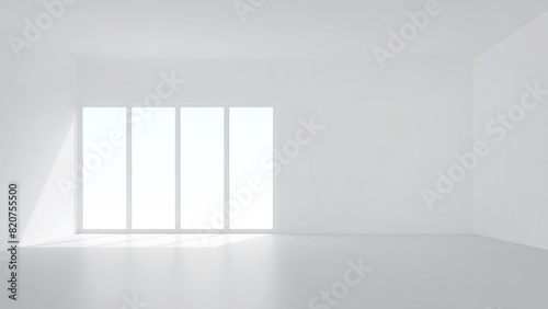 3D room space background with soft shadow. Empty white room space for interior design and decoration. 3D render.