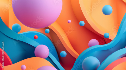 Abstract Colorful 3D Geometric Shapes With Flowing Lines in Vibrant Colors