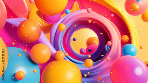 Colorful Abstract 3D Render with Vibrant Spheres and Swirling Patterns