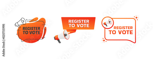 Register to vote banner icons set. Flat style. Vector icons