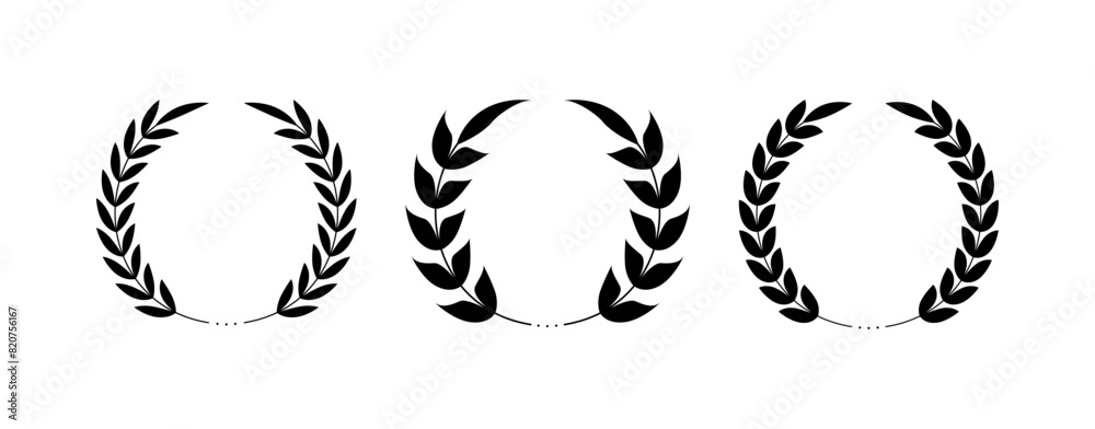 Laurel Wreath Icon Set. Silhouette Style. Vector icons