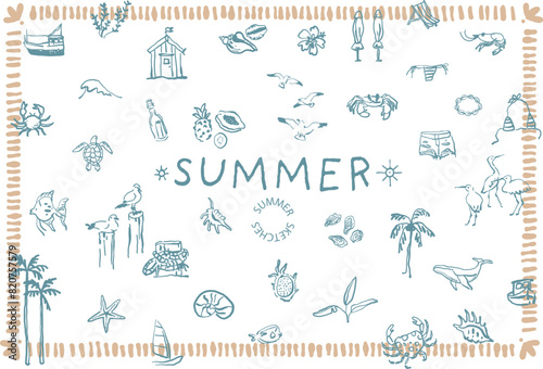 Summer simple outline ink sketches
