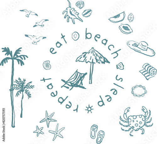 Summer simple outline ink sketches