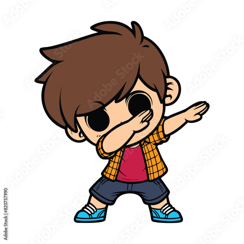 cute cool boy Dabbing Pose Cartoon vector illustration isolated white background