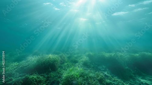 Wallpaper Mural Underwater sun rays with green algae quivering at the bottom of the sea. Landscapes photograph Torontodigital.ca
