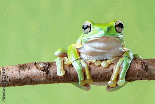 White's Tree Frog clinging to a branch photo
