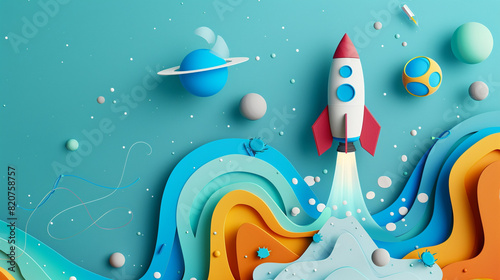 A rocket taking off represents professional and personal success with copy space