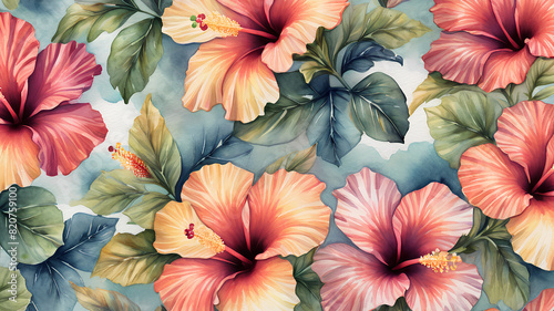 Wallpaper Mural AI image generate hibiscus pattern Torontodigital.ca