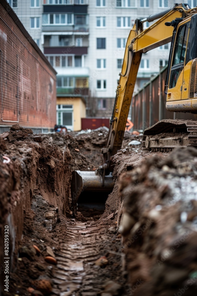 Fototapeta premium A bulldozer in action, suitable for construction projects