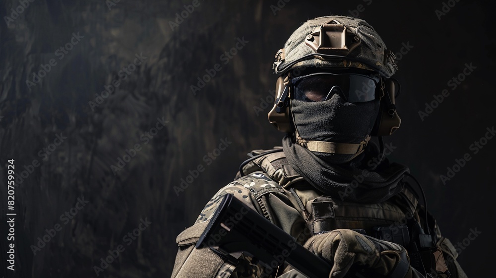 Special unit soldier on a dark background Special unit soldier on a dark background