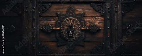The craftsmanship of yesteryears is showcased in the ornate details of an antique lock securing a wooden door.