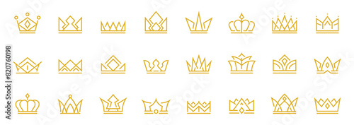 Crown collection icons in line style. Jewelry, luxury, gold, royal. Vector illustration.