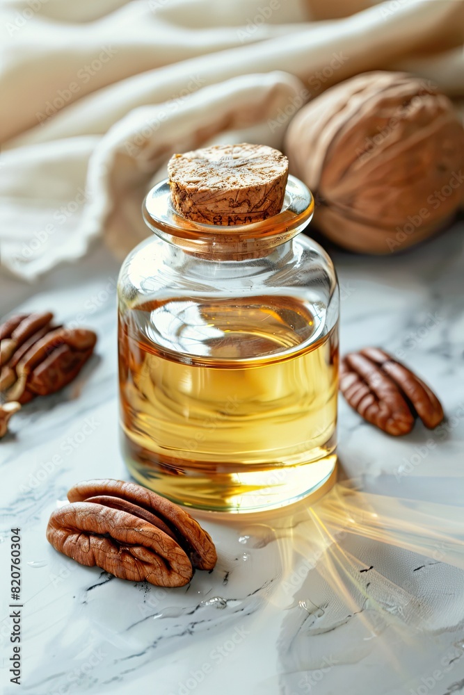 pecan essential oil. Selective focus pecan essential oil. Selective focus