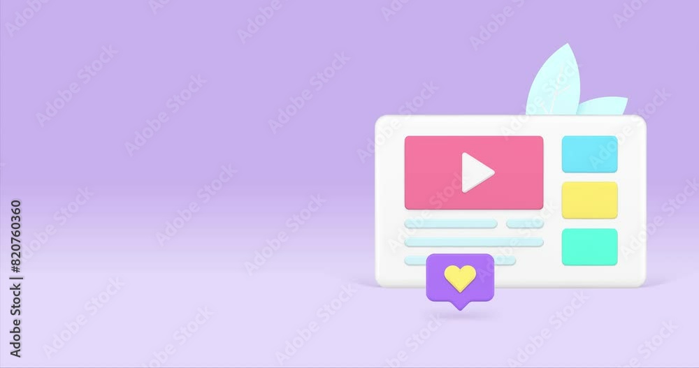 Media content internet browser video player web entertainment social network 3d icon animation Media content internet browser video player web entertainment social network 3d icon animation
