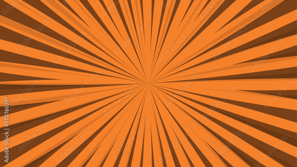 Fototapeta premium Vector illustration of a vibrant orange sunburst or rays of light emanating from a central point