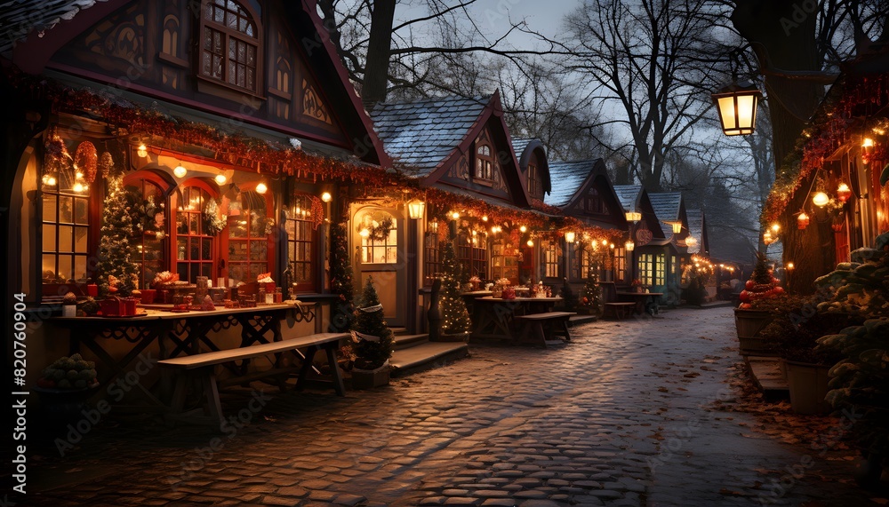 Christmas market in the old town of Gdansk at night, Poland