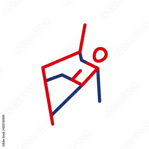 Vector outline icon of an athlete climbing a cliff. A rock climber climbs a vertical surface. Physically difficult sports. Flat icon, pictogram. Sports events and competitions.