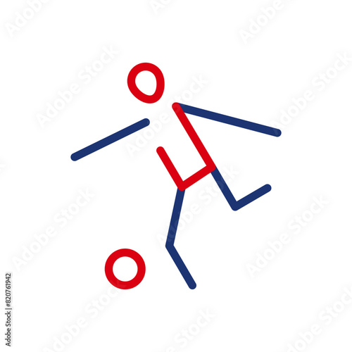 Vector outline icon of a running football player trying to hit the ball. An athlete plays football. Physically active sports. Flat icon, pictogram. Sports events and competitions.