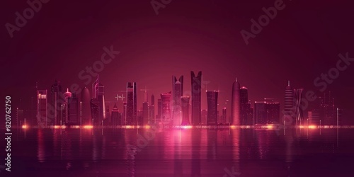 smart city with led dark light burgundy color and maroon © paisorn