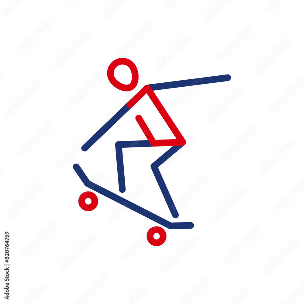 Vector outline icon of a skateboarder performing tricks on a skateboard. An athlete rides a skateboard. Physically active sports. Flat icon, pictogram. Sports events and competitions. Vector outline icon of a skateboarder performing tricks on a skateboard. An athlete rides a skateboard. Physically active sports. Flat icon, pictogram. Sports events and competitions.