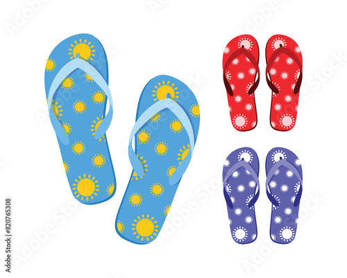 Seth s beach flip-flops. Colorful flip-flops. Summer beach shoes in cartoon style. Vector illustration