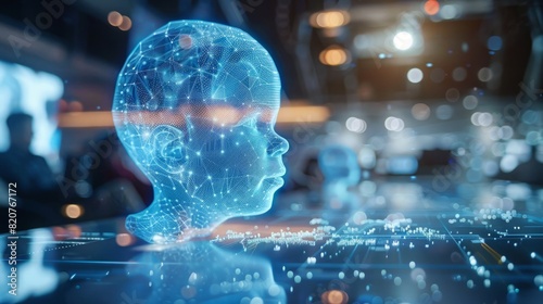 Digital hologram of a newborn baby featured in a tech-focused business meeting