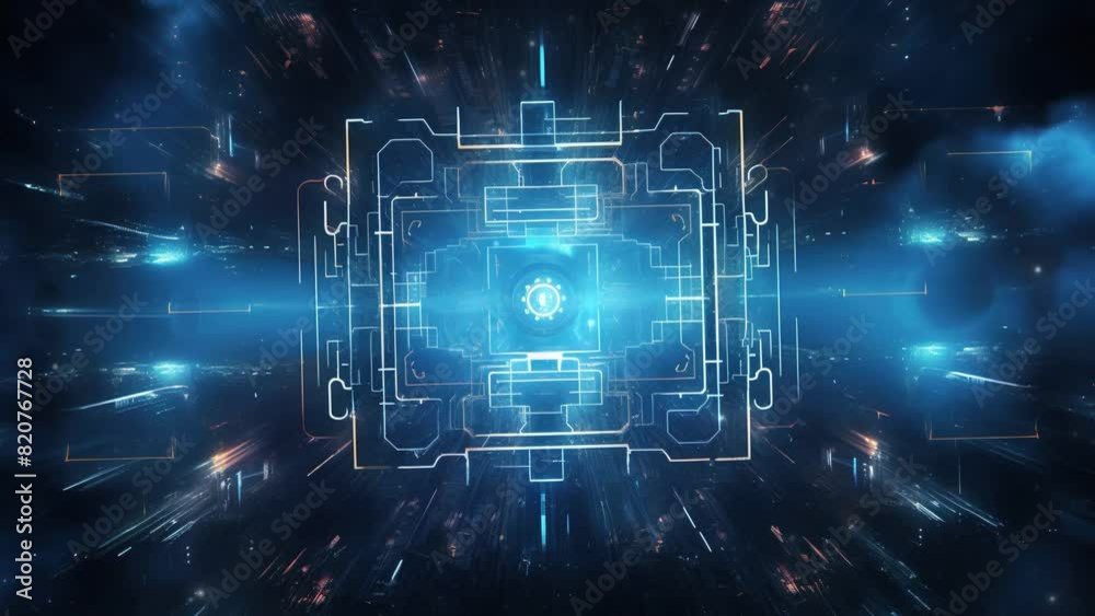 Abstract technology graphic using binary code, flowcharts, hexagonal ...