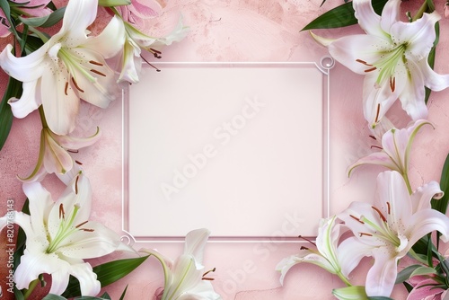 empty white paper with lilies flowers frame for text mockup display photo