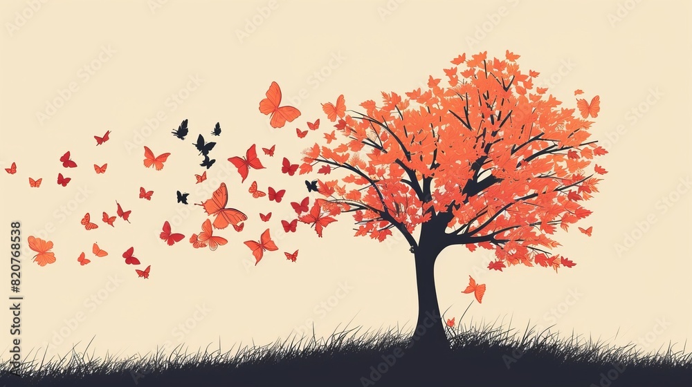 Fototapeta premium Embrace Change: Tree Turning to Butterflies , Transformative Illustration of Letting Go