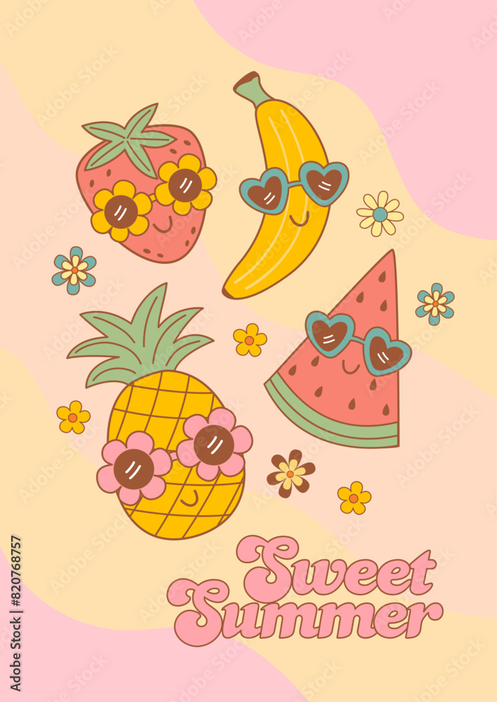 poster with cute fruit and berries
