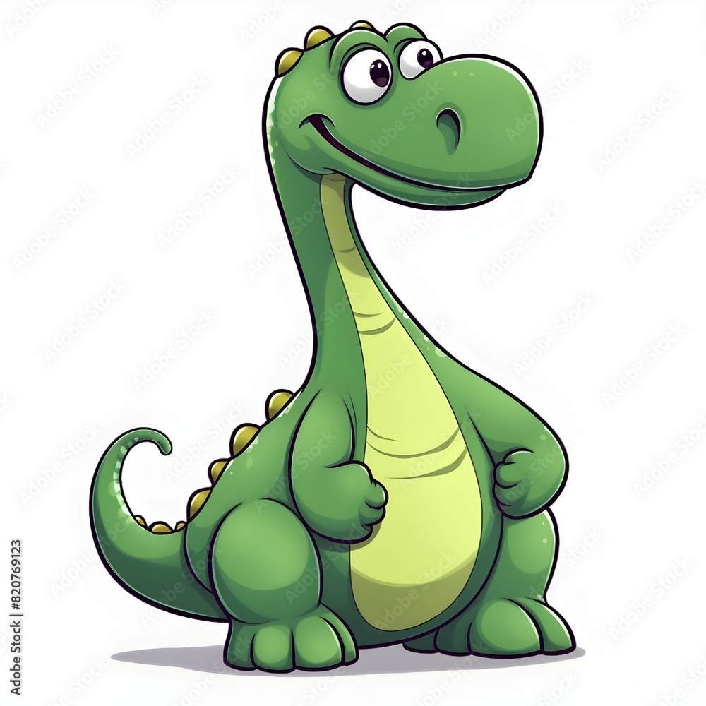 Fototapeta premium Green cartoon dinosaur isolated on a white background.