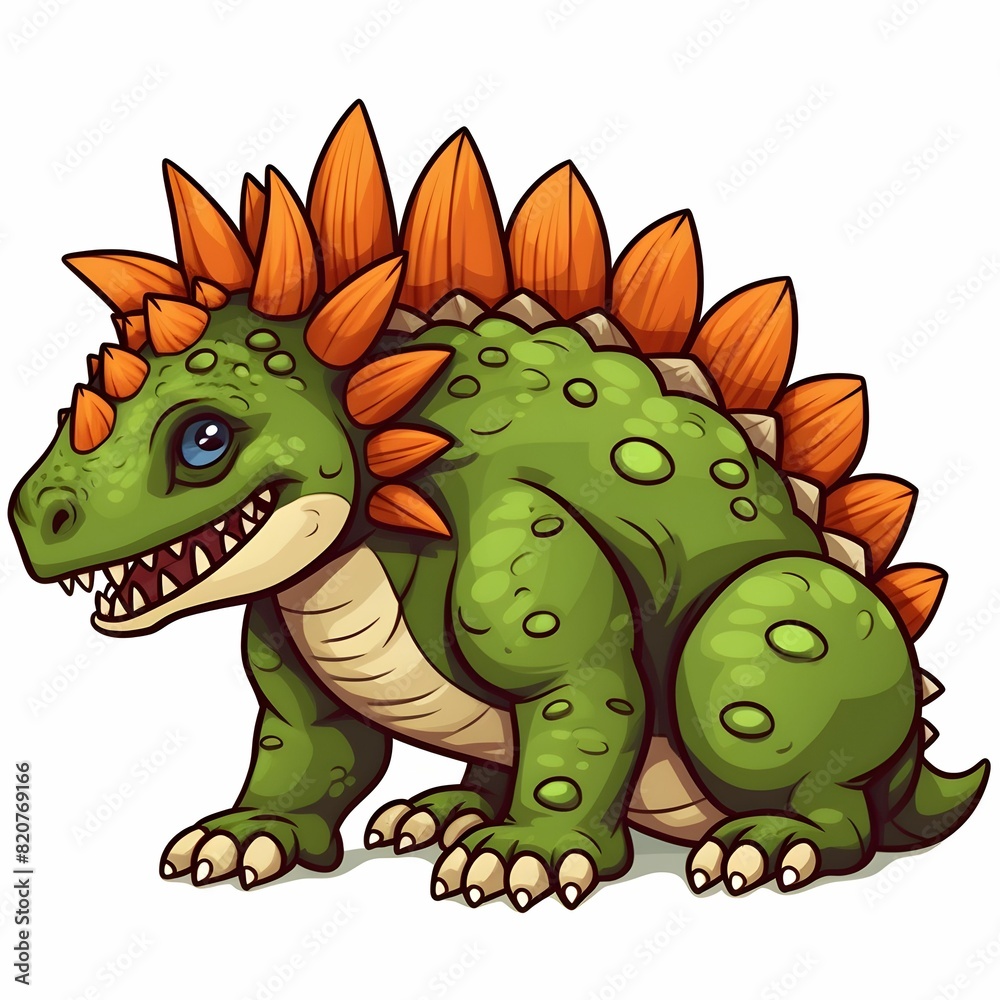Fototapeta premium Green and orange cartoon dinosaur isolated on a white background.