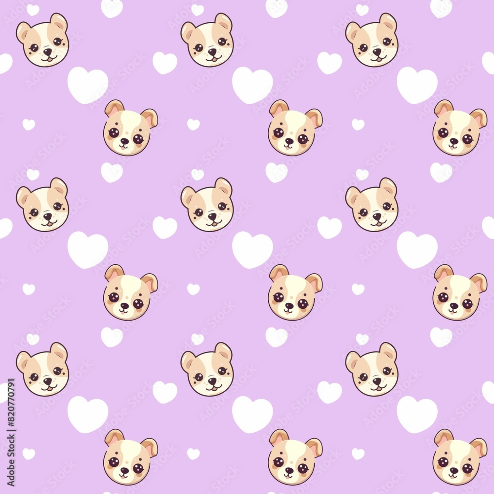 Cute puppy seamless pattern on a pastel purple background. Cute puppy seamless pattern on a pastel purple background.
