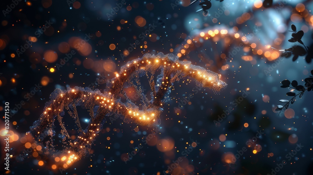Futuristic DNA Helix with Glowing Particles in an Abstract Scientific Visualization Futuristic DNA Helix with Glowing Particles in an Abstract Scientific Visualization
