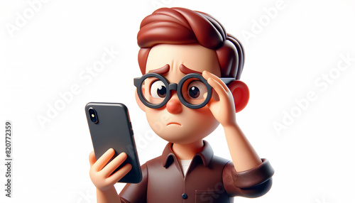 Visually Appealing 3D Cartoon: Man Requiring Glasses, Eye Care Awareness! Download 3D Cartoon Man with Glasses