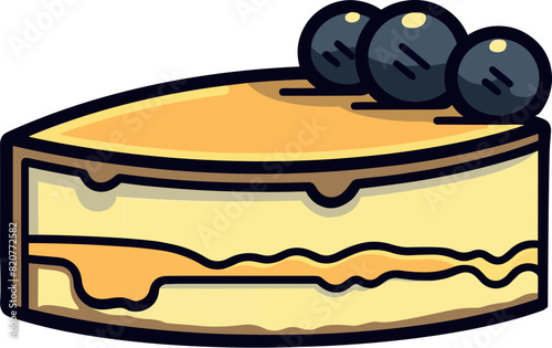 Vector illustration of a colorful and delicious cheesecake with blueberries