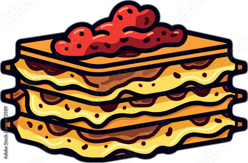 Vector illustration of a colorful and delicious lasagne