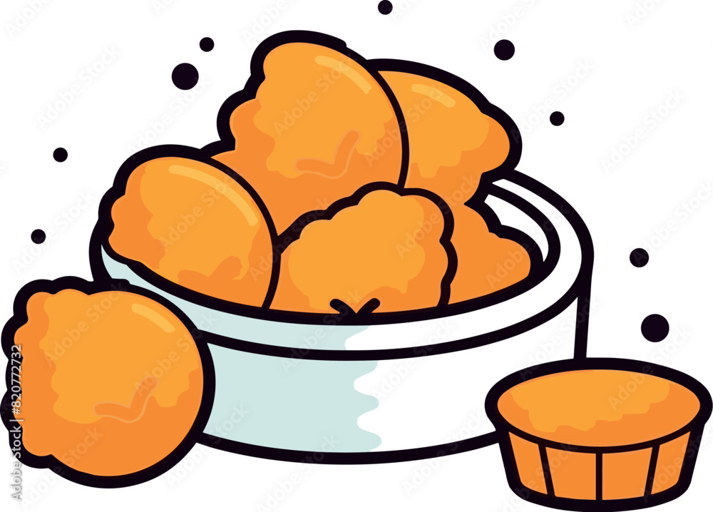 Vector illustration of a white ceramic bowl with cookies on a white background Vector illustration of a white ceramic bowl with cookies on a white background